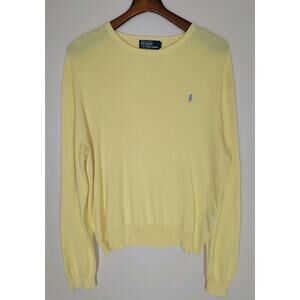 Vintage Polo Ralph Lauren Cotton Knit Pullover Crewneck Sweater Yellow Sz Large